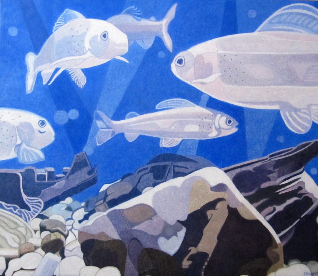 Veronique Breijs - Kunstschilder - Blauw aquarium, 80 x 08 cm, olie op doek